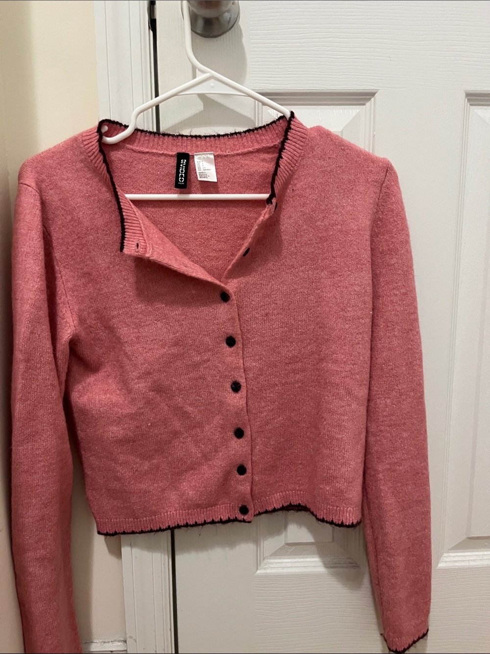 Talbots Rose Pink Button-Up Cardigan with Contrast Trim